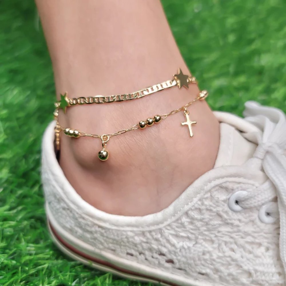 NEW 18K Gold filled mariner chain ankle bracelet Anklet Stars - Picture 2 of 5